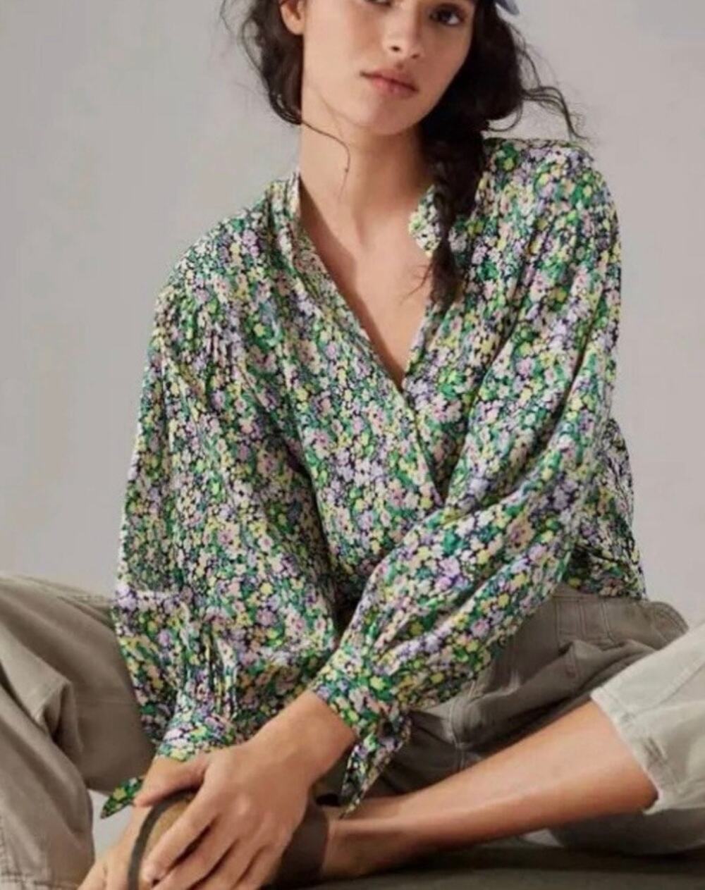 Maeve Anthropologie Floral Rayon Button Down Blouse S Excellent Coquette Cottage